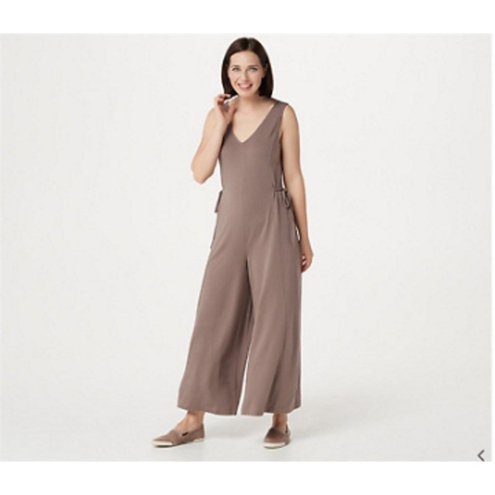 NWOt Anybody LG Cozy Knit Wide leg Jumpsuit Taupe 132764